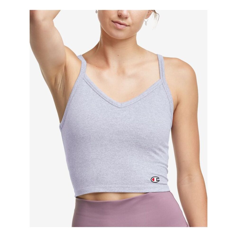 CHAMPION Womens Light Purple Stretch Heather V Neck Active Wear Crop Top XL